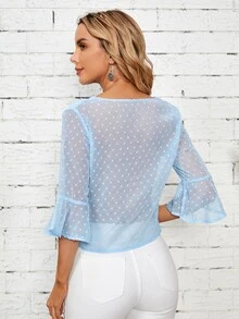 EMERY ROSE 圓點荷葉袖襯衫 - 淺藍色 - 查看 2