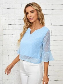 EMERY ROSE 圓點荷葉袖襯衫 - 淺藍色 - 查看 5