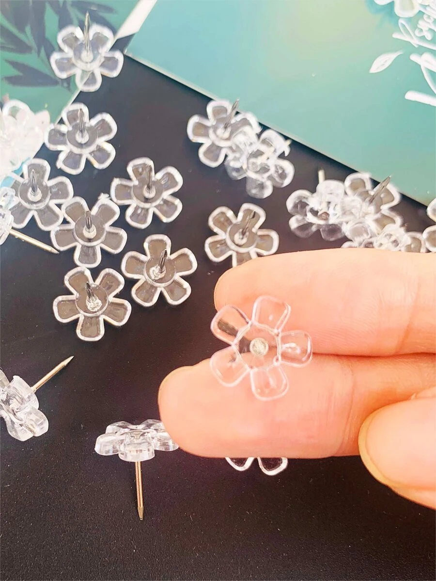 100 cái Clear Flower Thumbtack - Trong sáng - Xem 1
