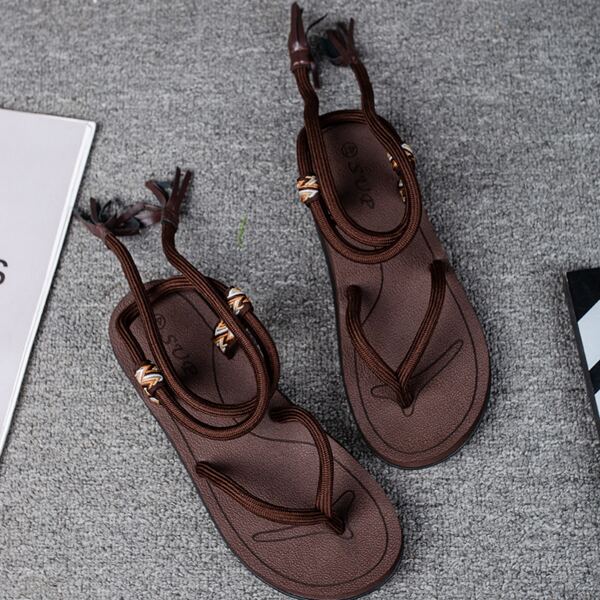 

Men Tassel Decor Thong Sandals, Brown