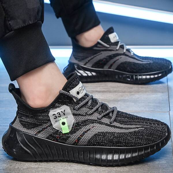 

Men Letter Graphic Knit Running Shoes, Black