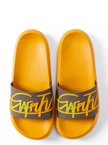 男士標語圖案拖鞋 - 黃色 - 查看 1