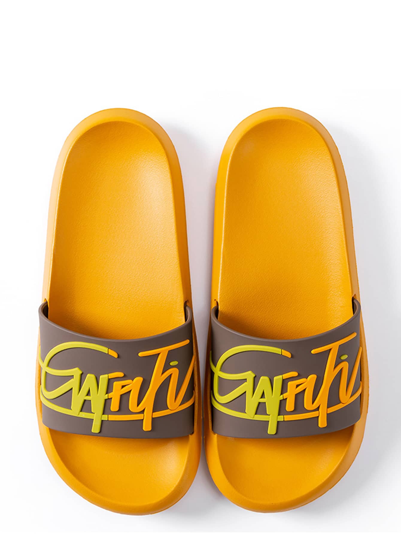 男士標語圖案拖鞋 - 黃色 - 查看 1