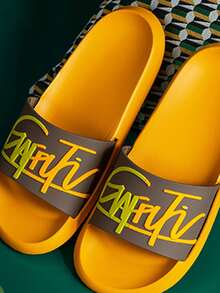 男士標語圖案拖鞋 - 黃色 - 查看 3