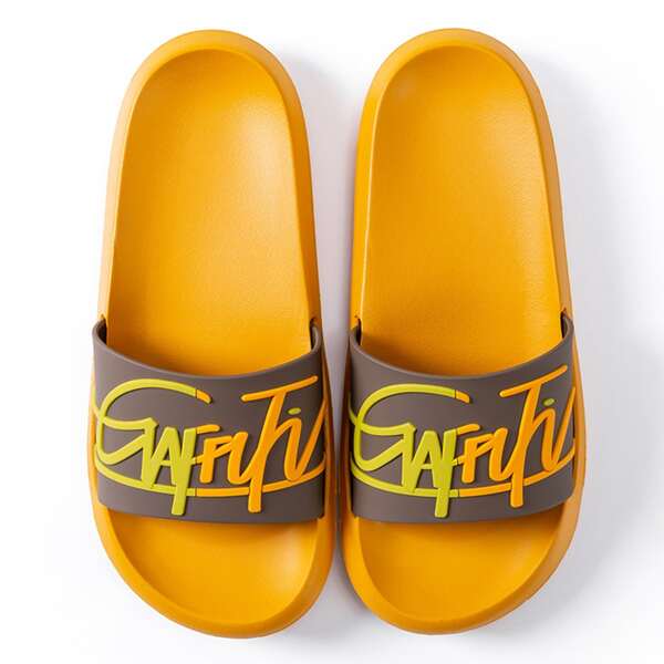 

Men Slogan Graphic Slippers, Yellow
