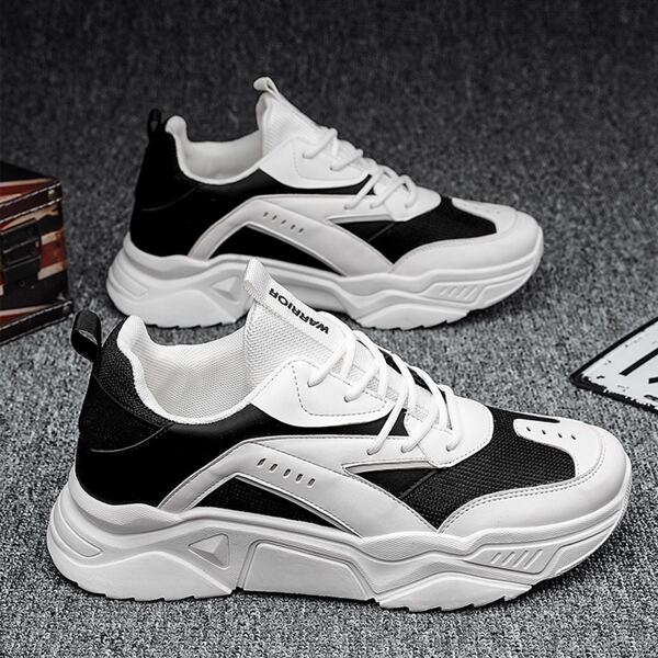 

Men Two Tone Lace-up Front Chunky Sneakers, Black and white