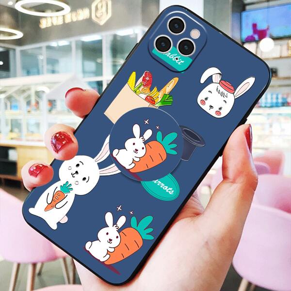 

Cartoon Rabbit Print Phone Case With Stand-out Phone Grip, Multicolor