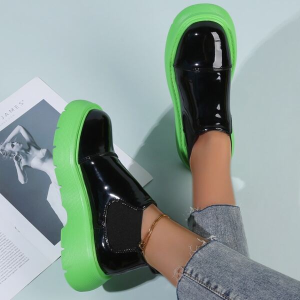 

Two Tone Flatform Chelsea Boots, Black