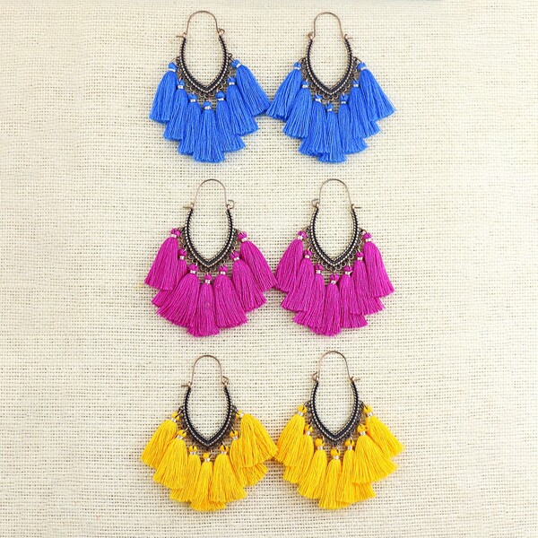 

3pairs Tassel Decor Earrings, Multicolor