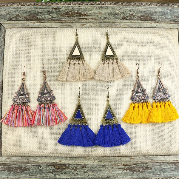 

4pairs Tassel Decor Drop Earrings, Multicolor