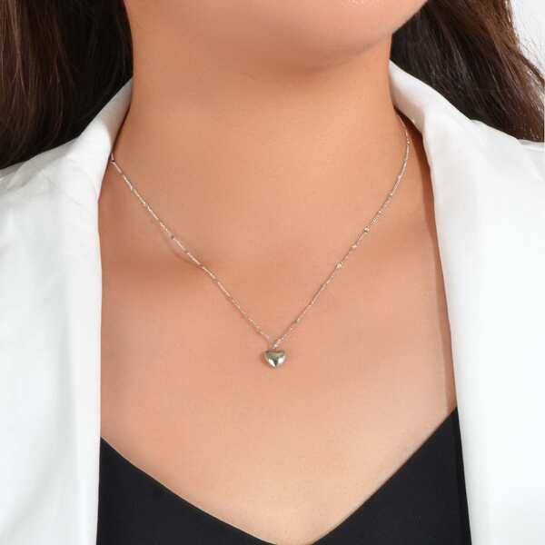 

Heart Charm Necklace, Silver