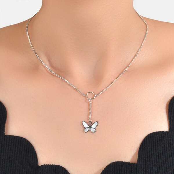 

Butterfly Charm Necklace, Silver