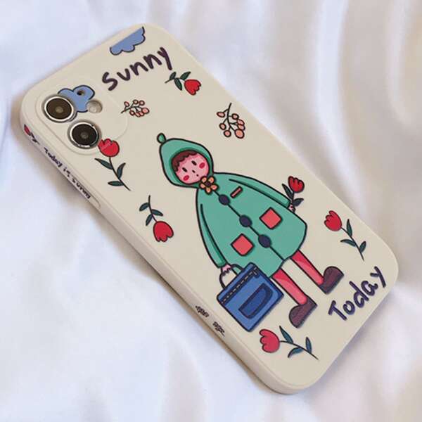 

Cartoon Graphic Phone Case, Beige