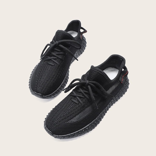 

Lace Up Decor Knit Running Shoes, Black
