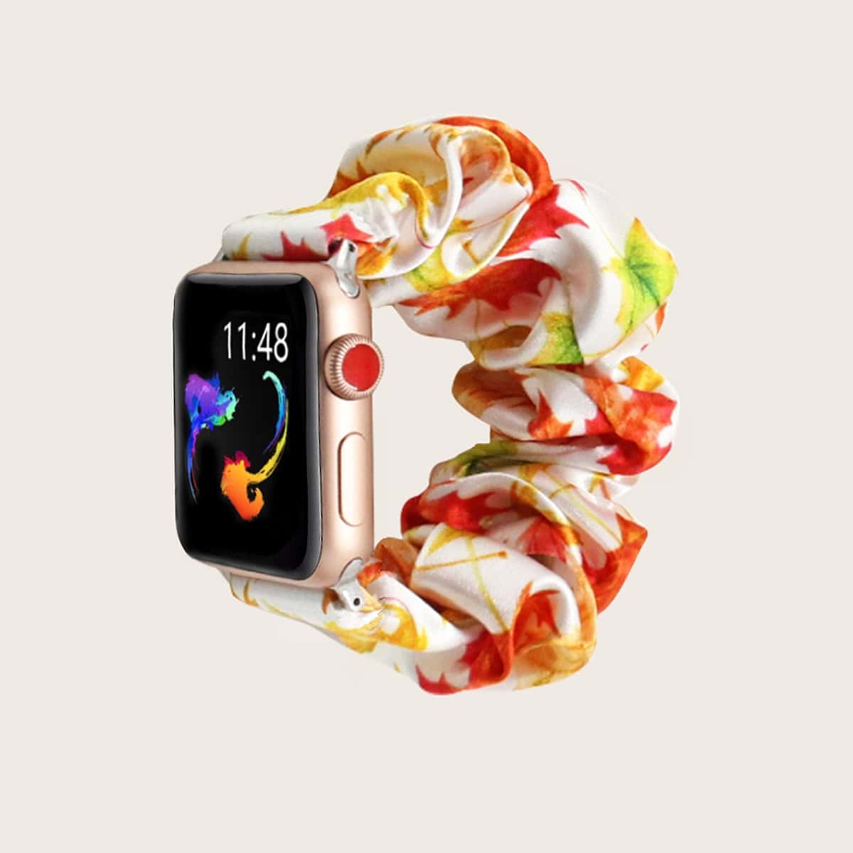 

Leaf Print Scrunchie Design Watchband For iWatch, Multicolor