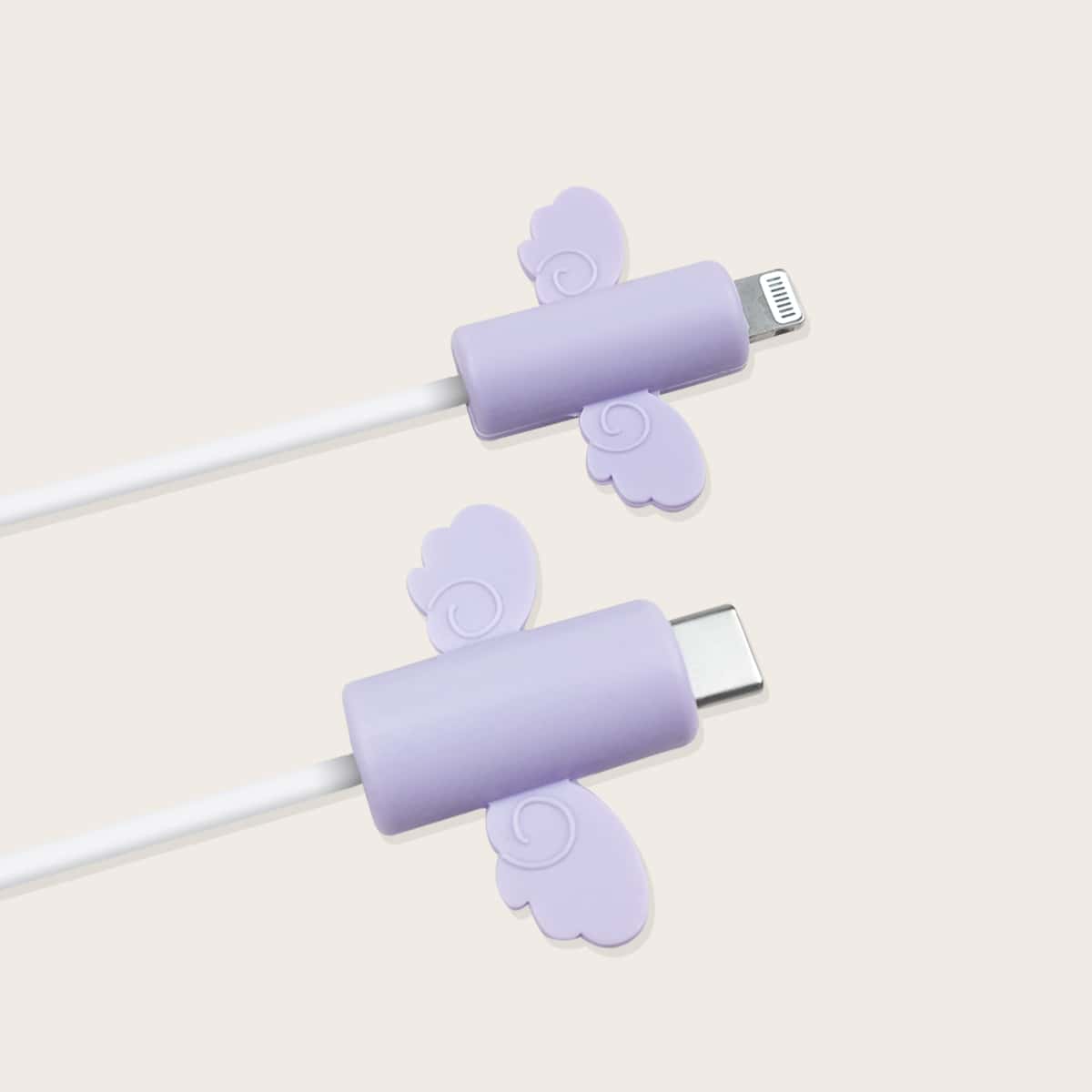 

2pcs Cartoon Wings Shaped Data Cable Protector, Purple