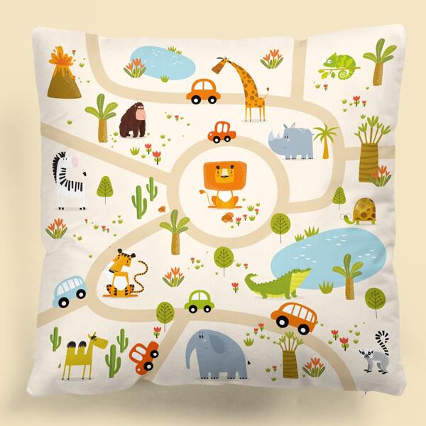 

Kids Cartoon Graphic Cushion Cover Without Filler, Multicolor