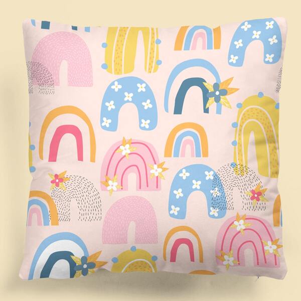 

Kids Rainbow Print Cushion Cover Without Filler, Multicolor