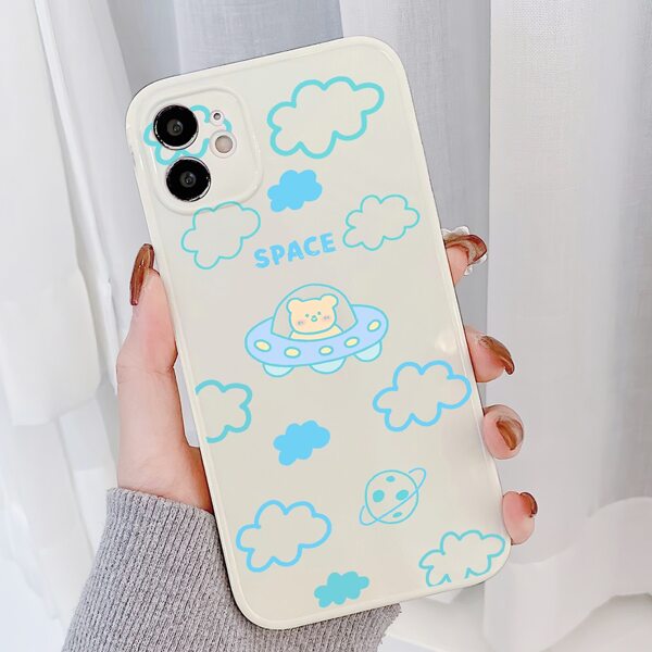 

Cartoon Bear Print Phone Case, White