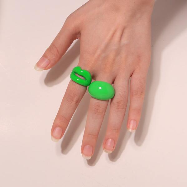 

2pcs Simple Resin Ring, Green