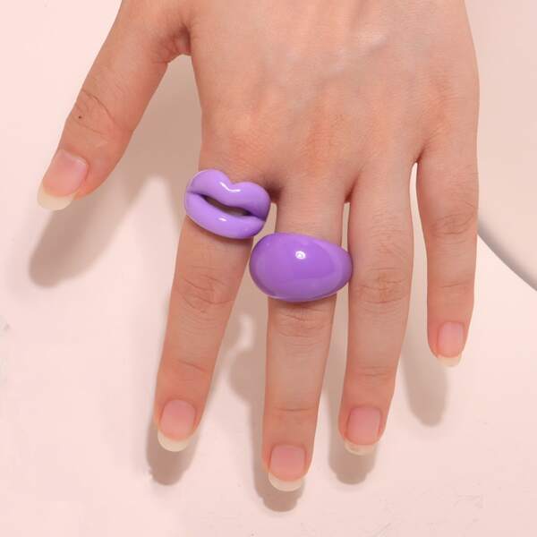 

2pcs Simple Resin Ring, Purple