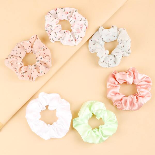 

6pcs Toddler Girls Ditsy Floral Print Scrunchie, Multicolor