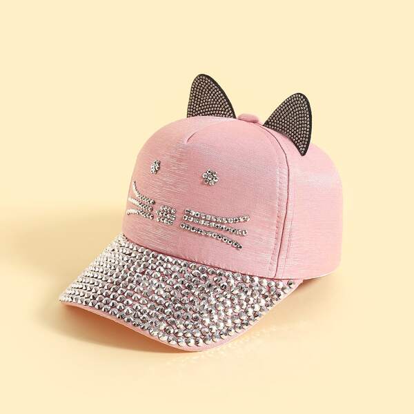 

Toddler Girls Rhinestone Cat Decor Baseball Cap, Pink