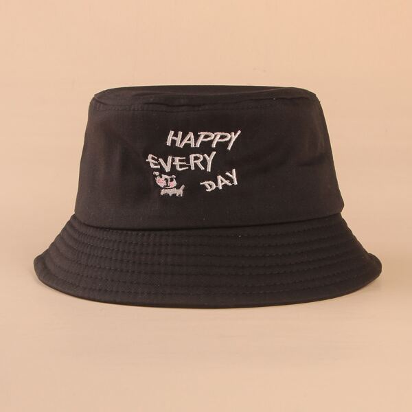 

Kids Letter Embroidered Bucket Hat, Black