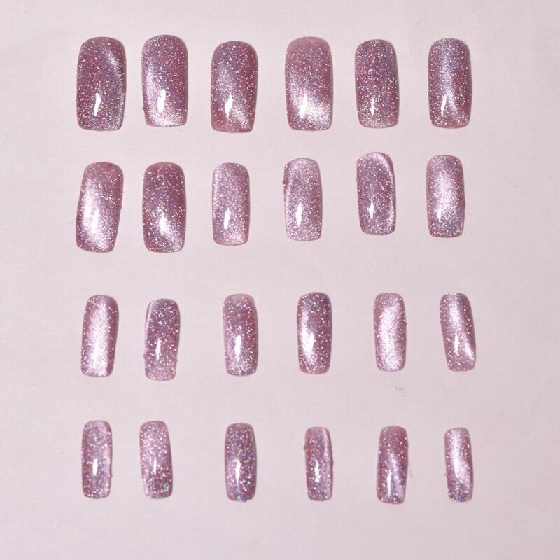 

24pcs Glitter Removable Fake Nail, Pink