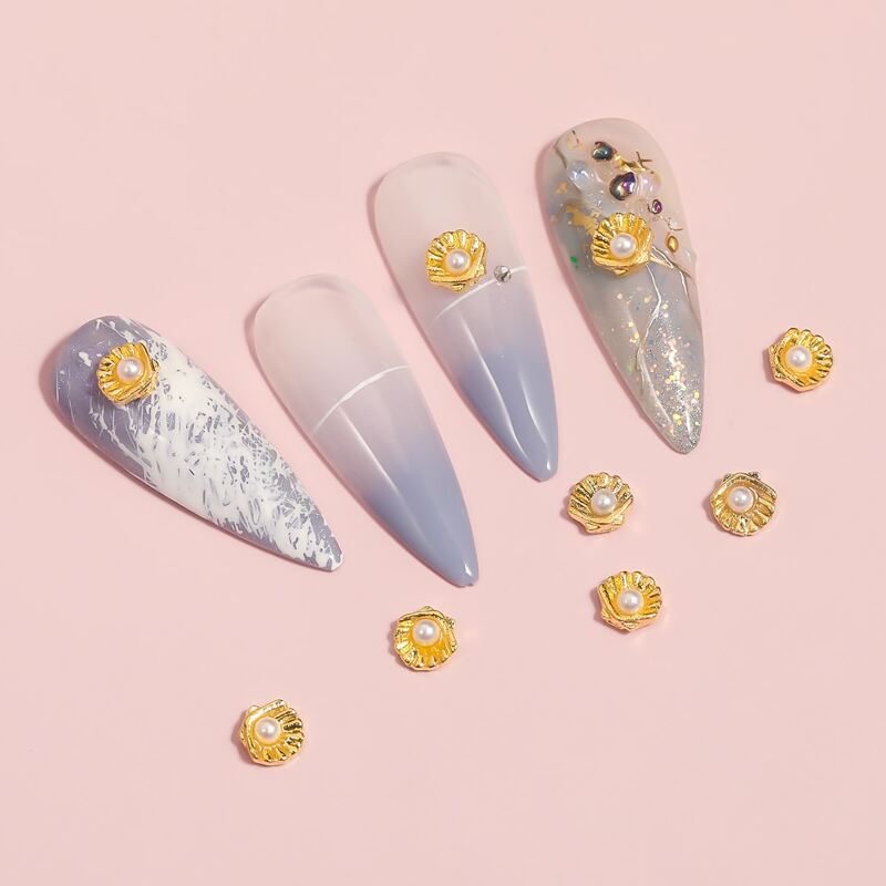 

10pcs Shell Nail Art Decoration, Gold