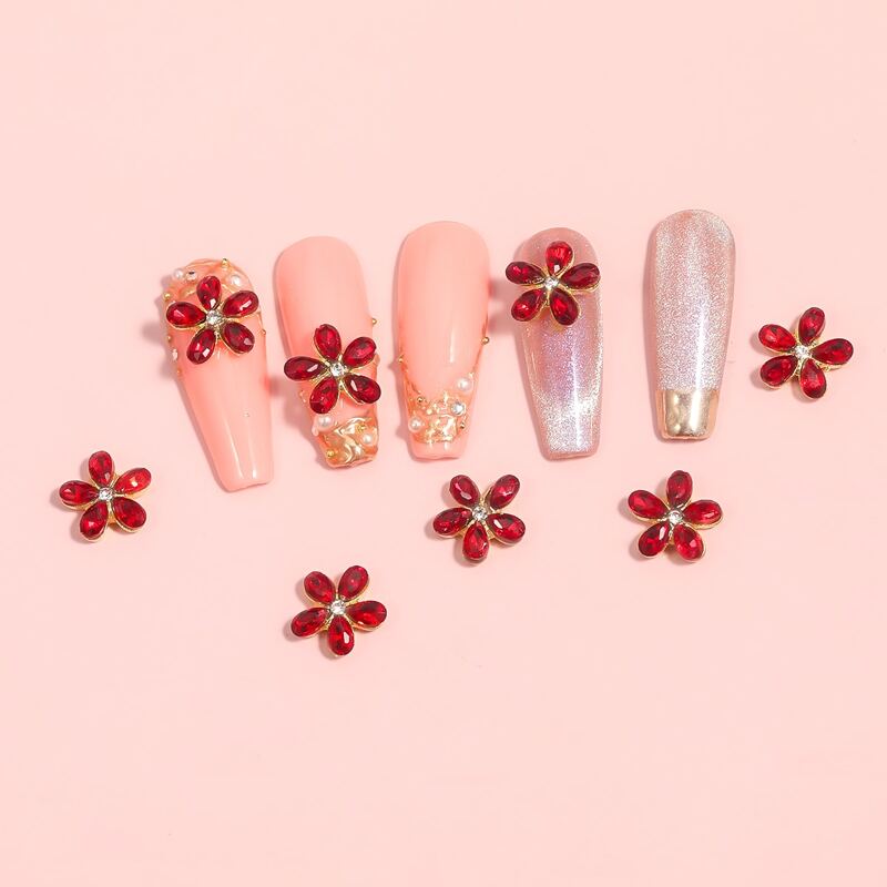 

5pcs Flower Nail Art Decoration, Red