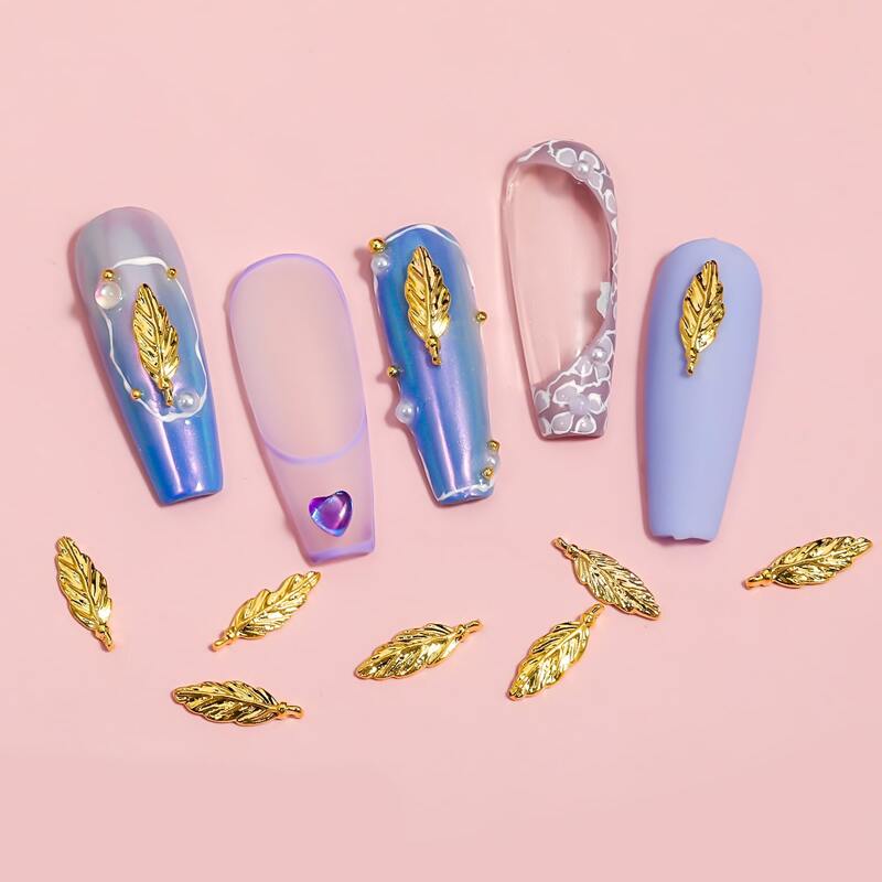 

10pcs Leaf Nail Art Decoration, Gold