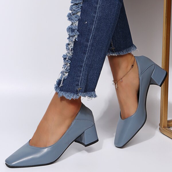 

Minimalist Chunky Court Heels, Blue