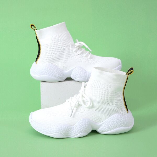 

Minimalist High-Top Lace Up Front Sneakers, White