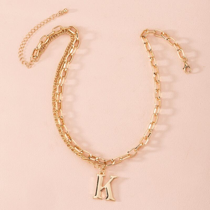 

Letter Pendant Chain Layered Necklace, Gold