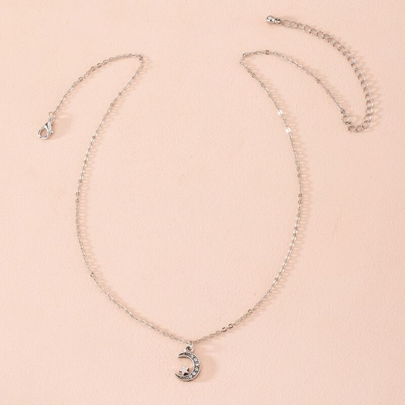 

Moon & Star Pendant Chain Necklace, Silver