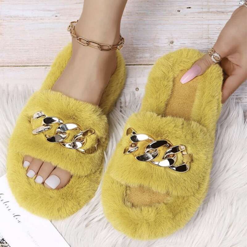 

Fluffy Open Toe Slippers, Yellow