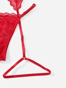 ROMWE Kawaii Lace Garter Underwire Lingerie Set - Red - View 4