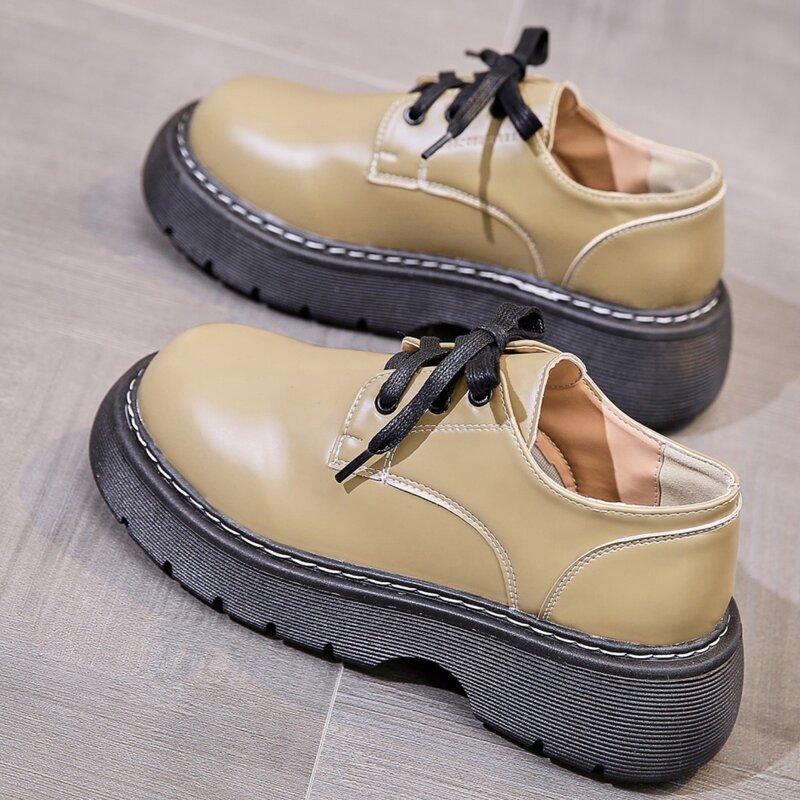 

Lace-up Flatform Oxford Shoes, Khaki