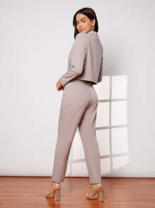 SHEIN Tartan Print Blazer & Trousers Suit - Dusty Purple - View 2