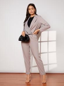 SHEIN Tartan Print Blazer & Trousers Suit - Dusty Purple - View 4
