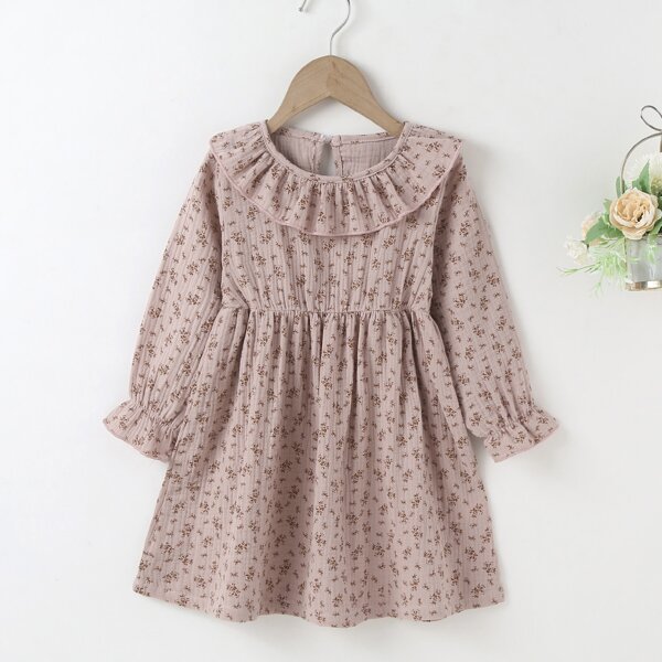 

Toddler Girls Ditsy Floral Print Keyhole Back Flounce Sleeve Dress, Dusty pink
