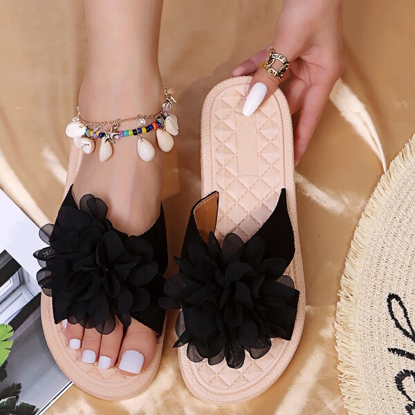 

Floral Decor Slides, Black