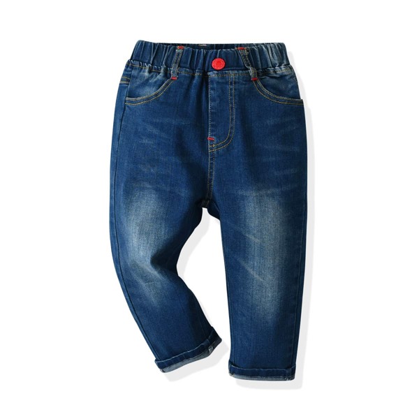 

Toddler Boys Bleach Wash Elastic Waist Jeans, Dark wash
