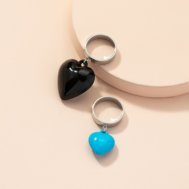 

2pcs Heart Ring, Multicolor