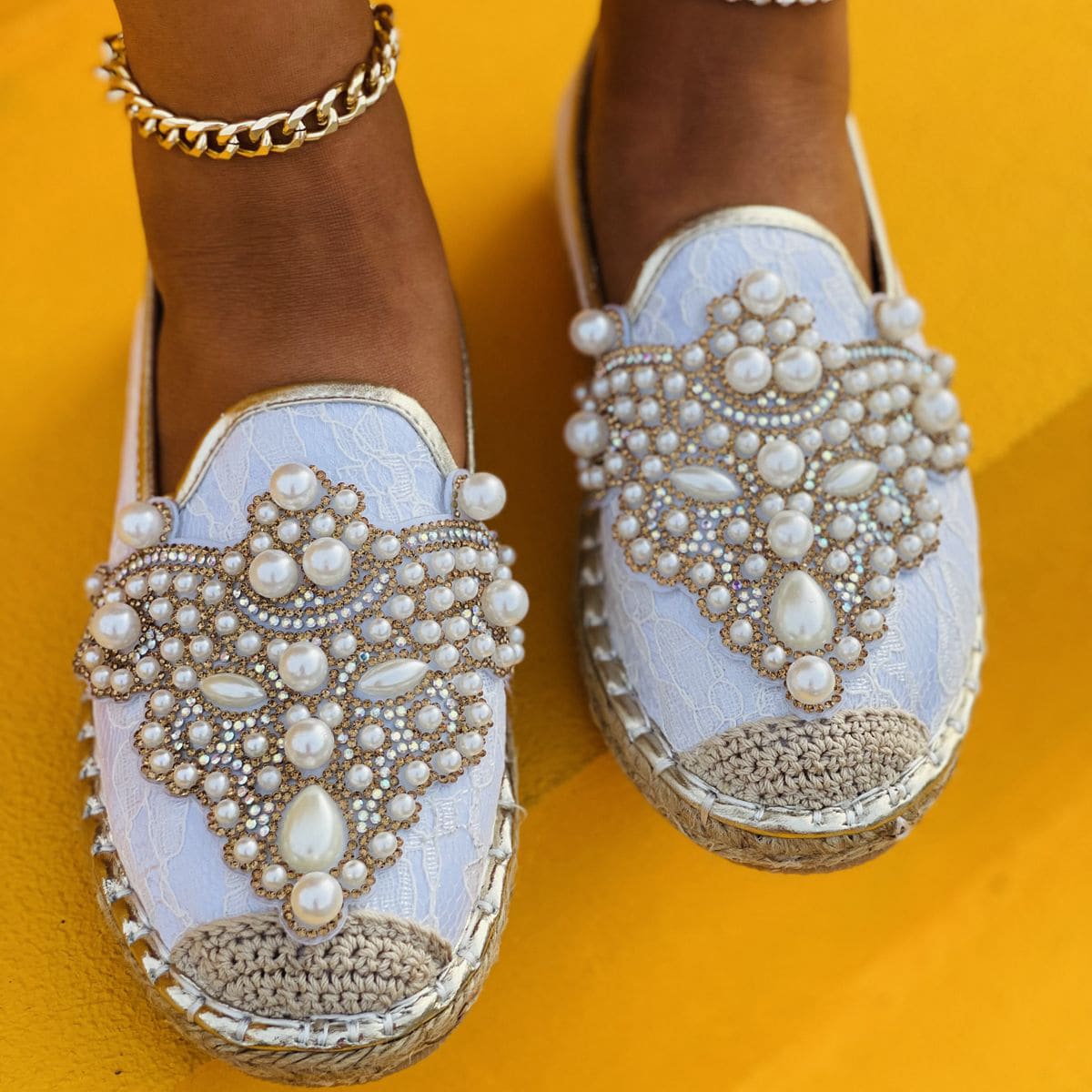 

Faux Pearl Decor Flats, Beige