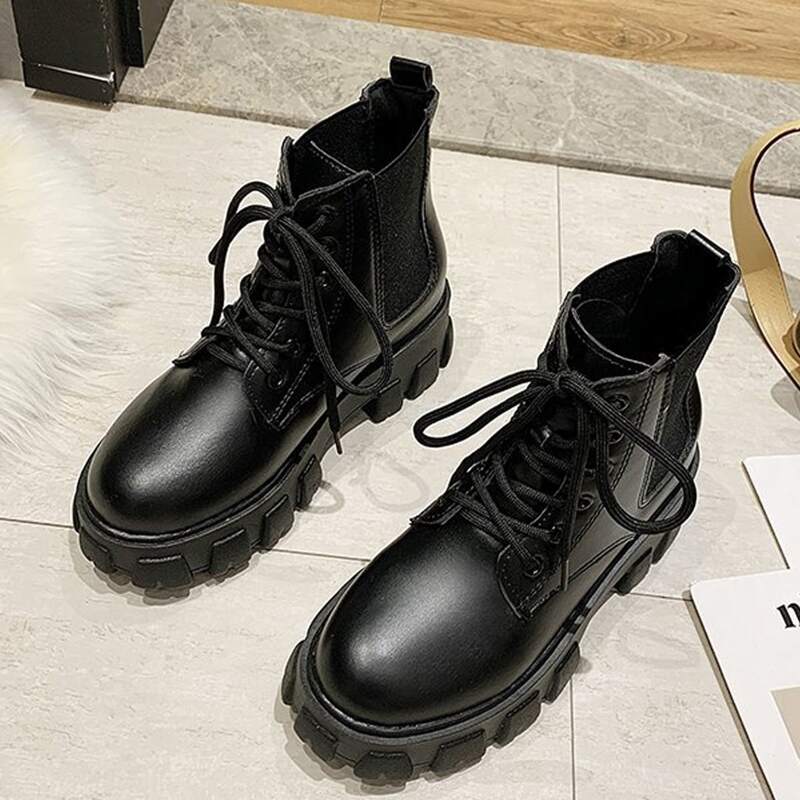 

Lace-up Front Combat Boots, Black