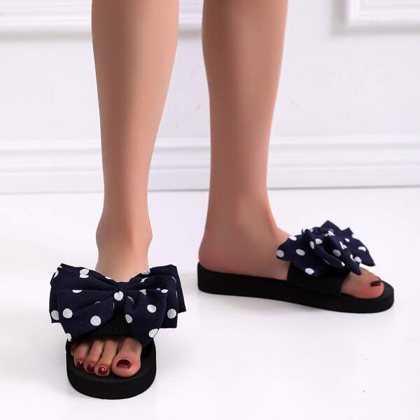 

Polka Dot Bow Decor Slides, Blue