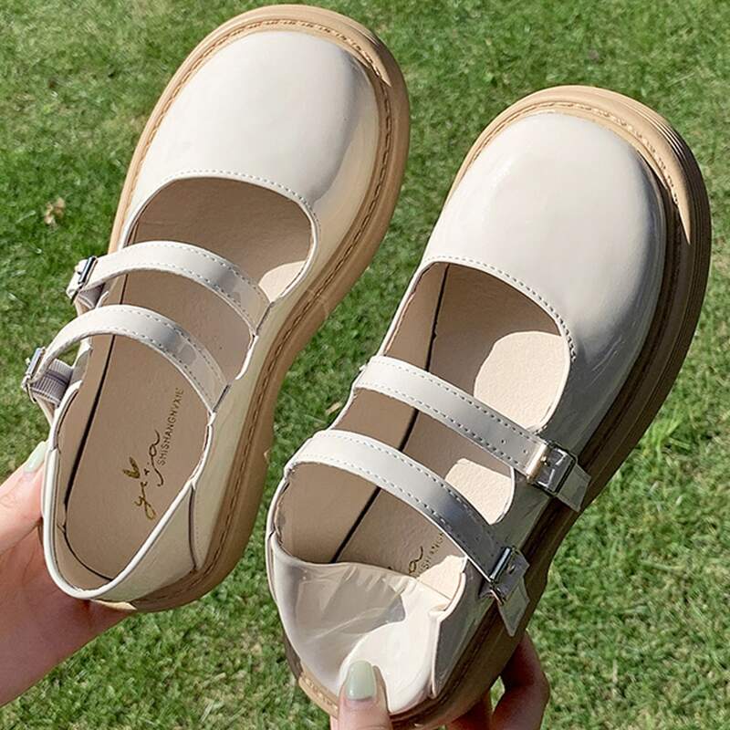 

Double Buckle Mary Janes, White