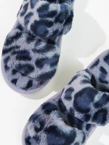 Leopard Double Strap Fluffy Slippers - Blue - View 3